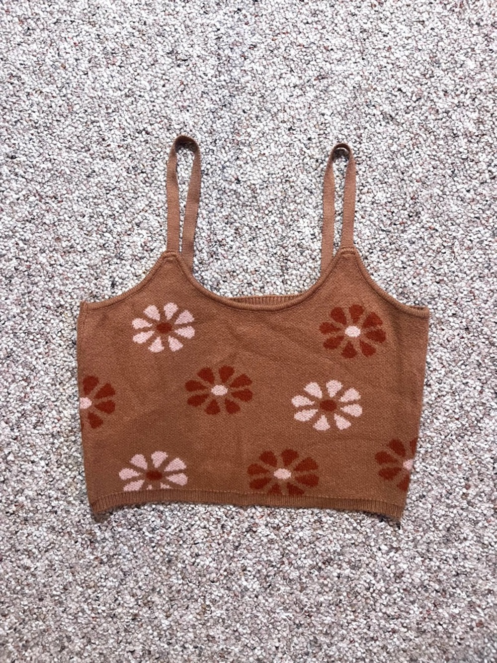 Altar’d State Brown Floral Knit Cropped Tank Top